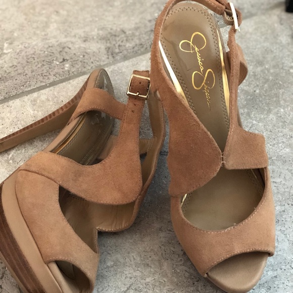 Jessica Simpson Shoes - JESSICA SIMPSON PEEP TOE ELYSI BROWN SUEDE HEELS